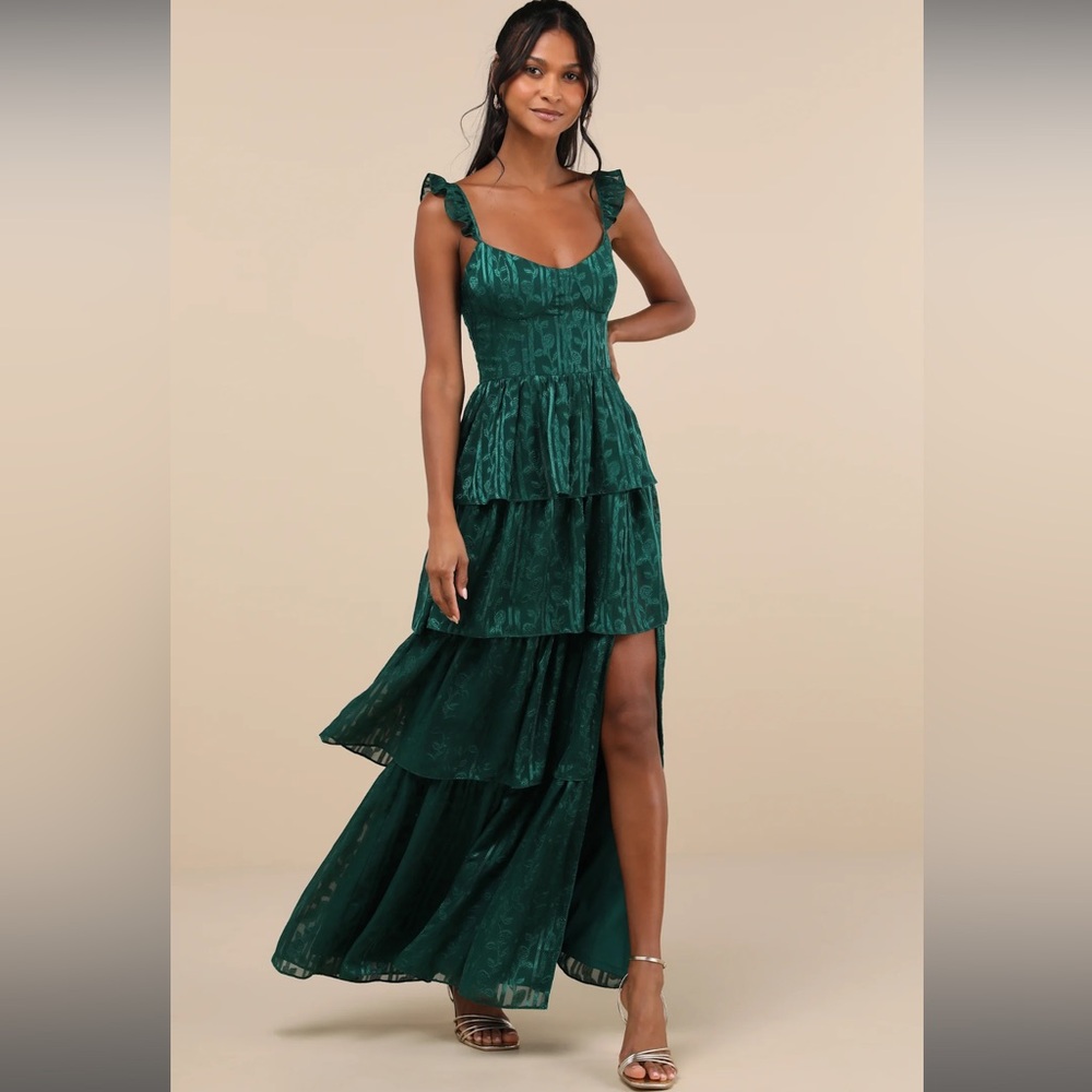 Green Tiered Ruffled Gown